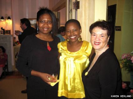 The fundraising organizers (from left) Uche Aghaulor, Rose Wangechi and Pat Hardt at Hardt’s home on May 2.
